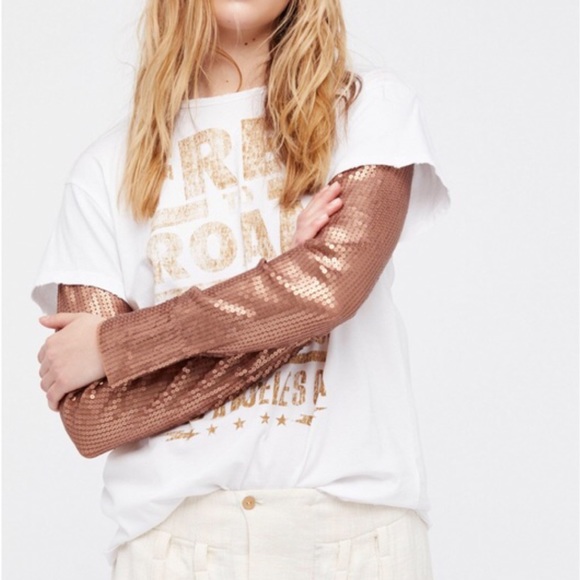 Free People Tops - Free People Backstage Graphic Tee Sequin Sleeves